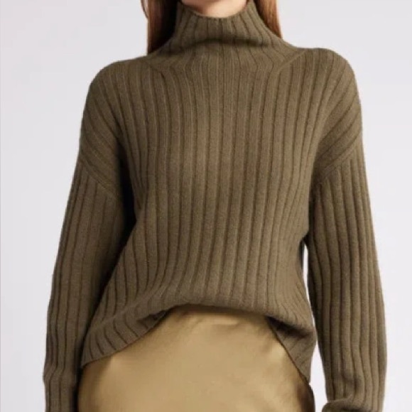 Open Edit Sweaters - Open Edit Olive Green Ribbed Funnel Neck Sweater Size XXS